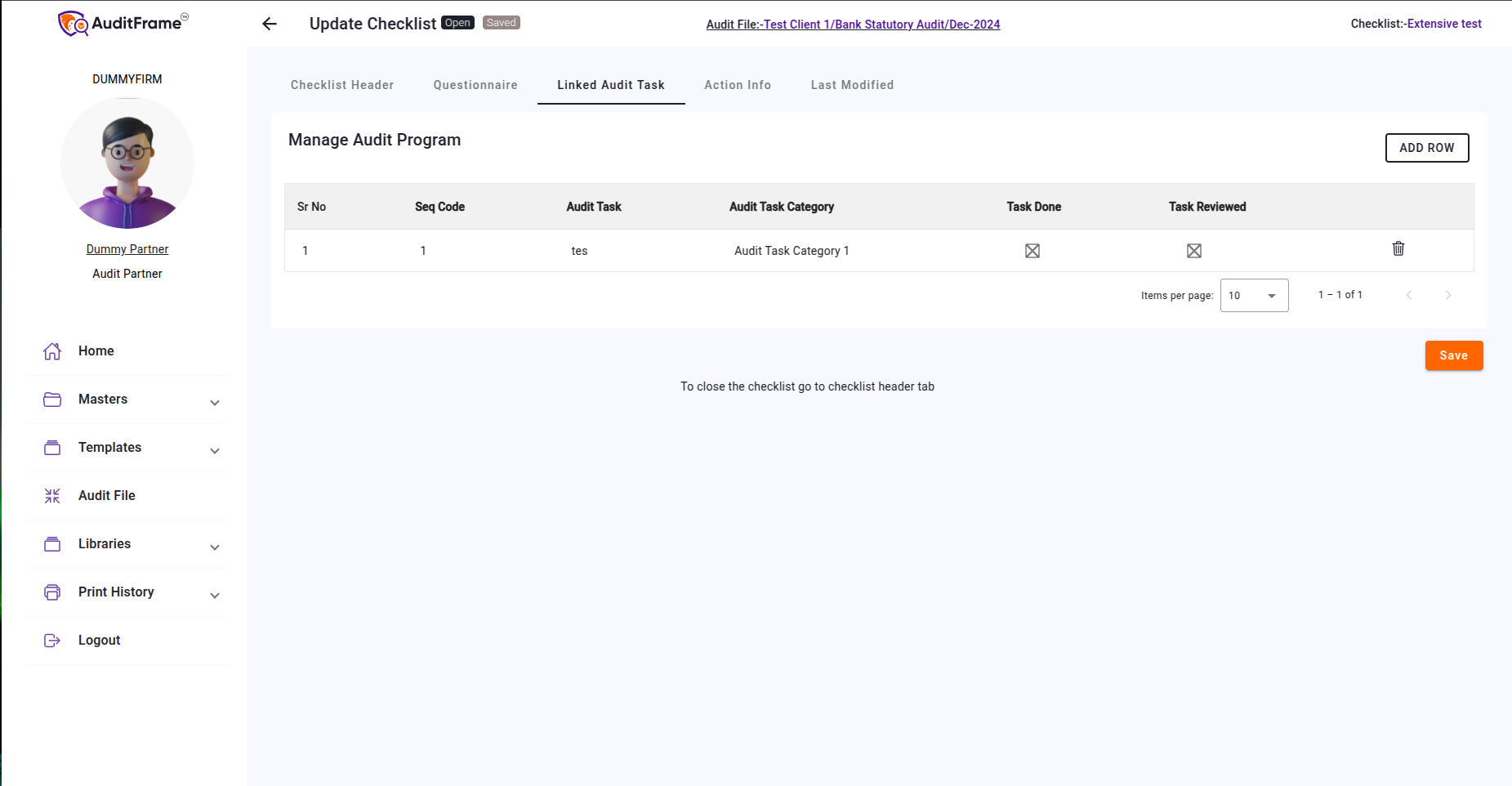 Screenshot of linked audit tasks